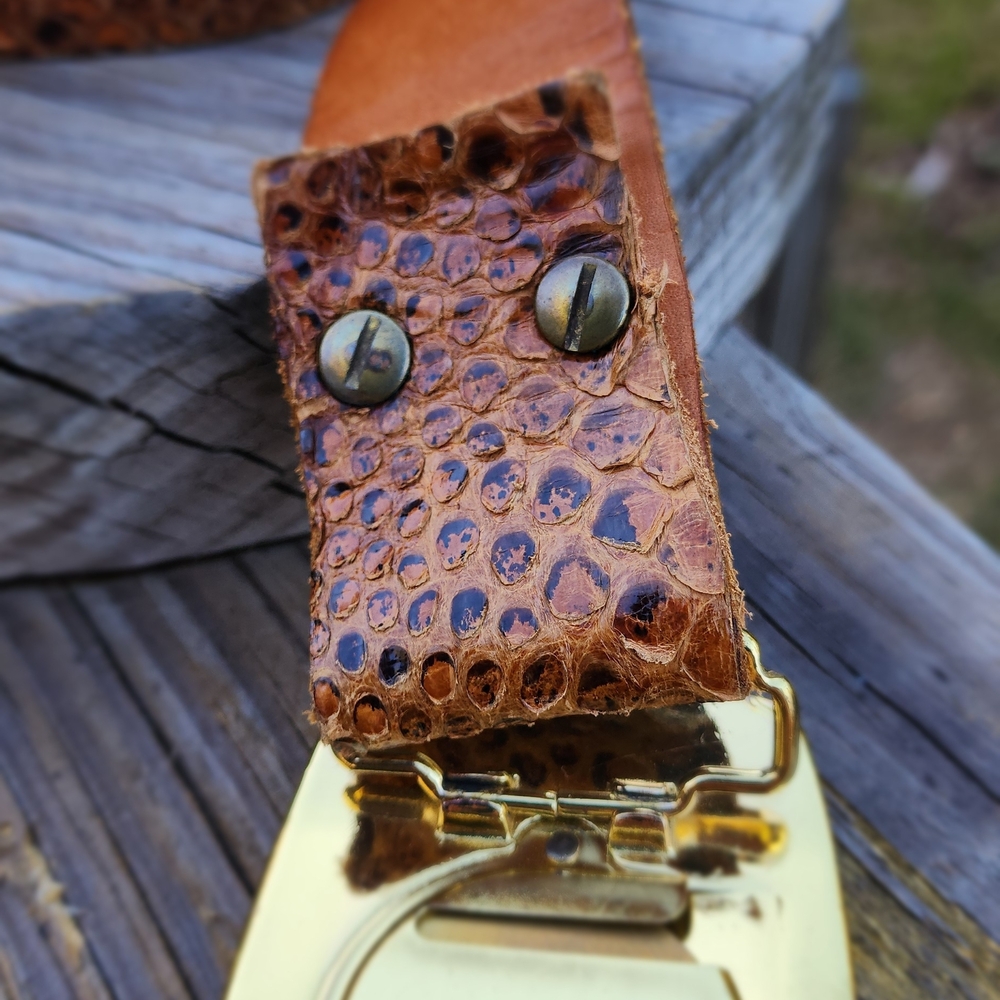 Python Leather Western Belt with K of C With Brass Buckle - Picture 7 of 10